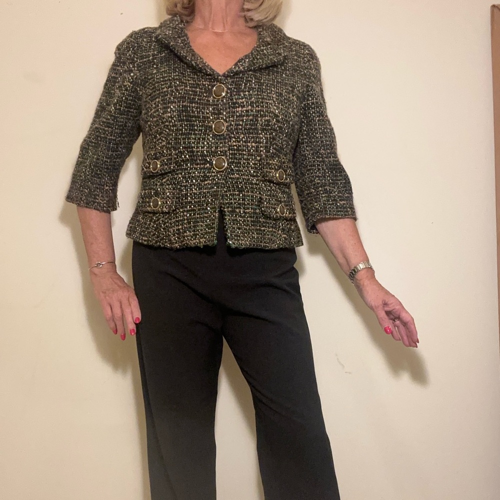 LOFT Tweed Jacket with Gold Buttons and matching shoes